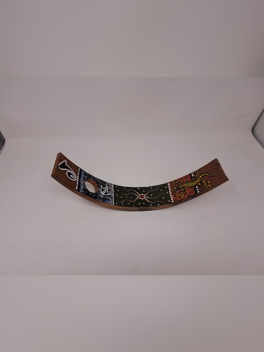 Vintage 90s Boomiri Australia Indigenous Wood Craft Wine Bottle Holder Curved